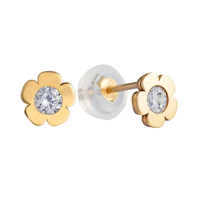 10k gold flower-shaped earrings for children - 5mm. Color: yellow | Doucet Latendresse