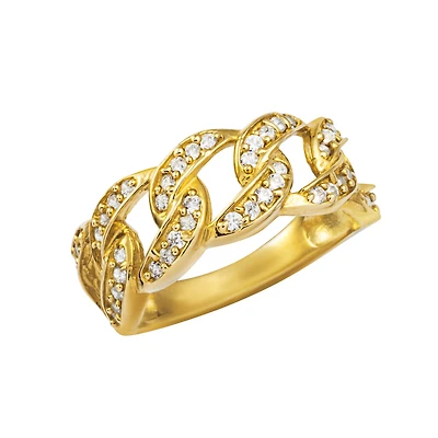 Bague Tressée en Or Jaune 10K avec Accents de Zircon Cubique. Color: jaune | Doucet Latendresse