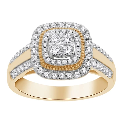 Bague en Or 10K avec Diamants et Double Halo. Color: jaune | Doucet Latendresse