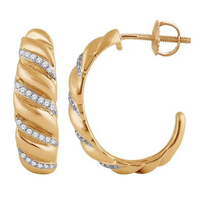 Boucles d'Oreilles Croissant - Or 10k & Diamants. Color: jaune | Doucet Latendresse