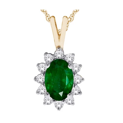 Pendentif Ovale en Émeraude - Or 10k & Diamants. Color: jaune | Doucet Latendresse