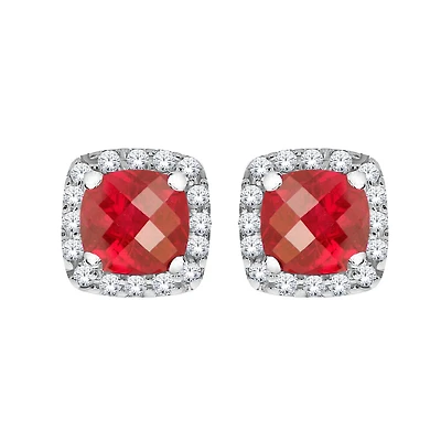 Boucle d'Oreilles Carré en Rubis - Or 10k & Diamants. Color: jaune | Doucet Latendresse