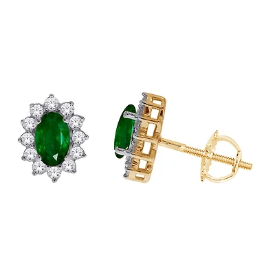 Ovale Emerald Earrings -10k Gold & Diamonds. Color: yellow | Doucet Latendresse