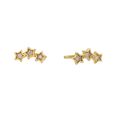 3 Star Earrings - 10k Gold & Cubic Zirconia. Color: yellow | Doucet Latendresse