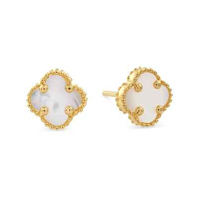 Boucles d'Oreilles Trèfle Nacré - Or 10k. Color: jaune | Doucet Latendresse
