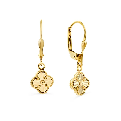 Boucles d'Oreilles Trèfle Long - Or 10k. Color: jaune | Doucet Latendresse