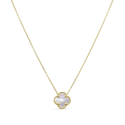 Mother of Pearl Clover Necklace - 10k Gold. Color: yellow | Doucet Latendresse