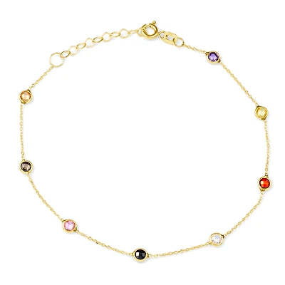bracelet en or jaune 10k avec zircons multicolores  8''. Color: jaune | Doucet Latendresse