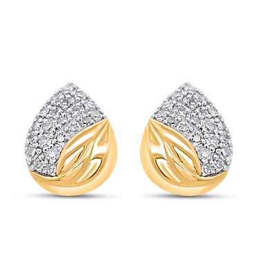 Pear-shaped earrings 10k gold & diamonds. Color: yellow | Doucet Latendresse