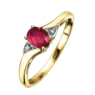 Ring for women with authentic ruby stone oval Gold-10k & Diamonds. Color: yellow | Doucet Latendresse