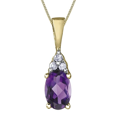 Pendentif femme pierre véritable amethyste Or-10k & Diamants (avec chaine). Color: jaune | Doucet Latendresse