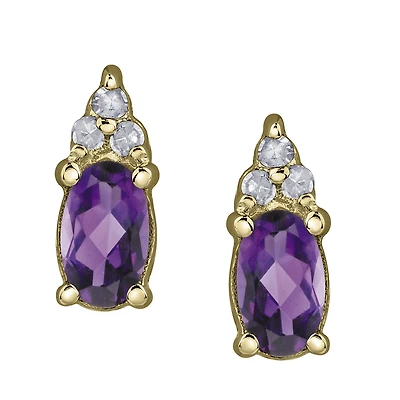 10k gold earrings with genuine amethyst stone and diamonds. Color: yellow | Doucet Latendresse