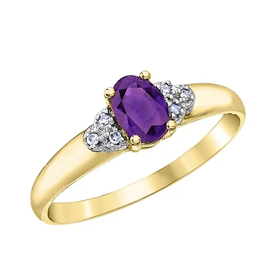Bague pour femme pierre veritable amethyste Or 10k & Diamants. Color: jaune | Doucet Latendresse