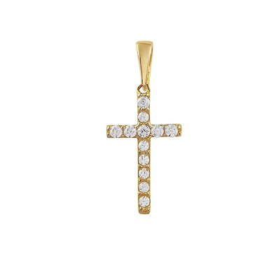 Women  cross pendant in 10K Gold and Cubic Zircon (without chain. Color: yellow | Doucet Latendresse