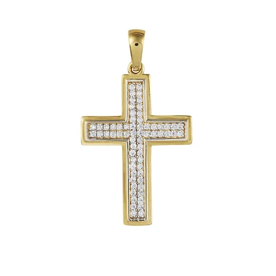 WOMEN'S CROSS PENDANT 2T GOLD-10K & CUBIC ZIRCON (WITHOUT CHAIN). Color: yellow | Doucet Latendresse