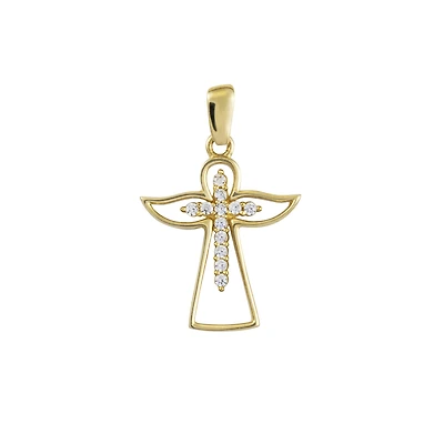 10K Gold and Cubic Zirconia Women's Angel Pendant (without chain. Color: yellow | Doucet Latendresse