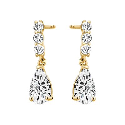 Boucles d'Oreilles Femme en forme de poire- Or 10k& zircon Cubic. Color: jaune | Doucet Latendresse