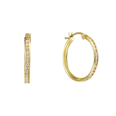 Boucles d'Oreilles pour femme  Or-10k & Zircon -blanc 20mm. Color: jaune | Doucet Latendresse