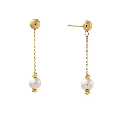 Boucles d'Oreilles perles pendante pour femme Or-10k. Color: jaune | Doucet Latendresse