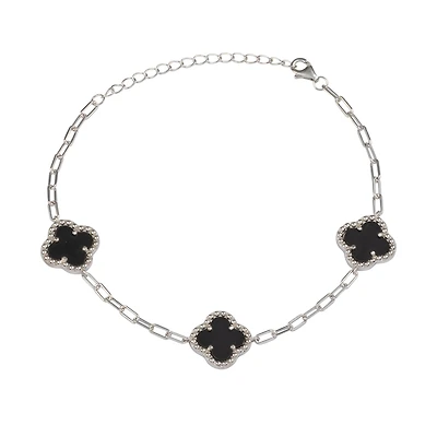 Women's bracelet - black onyx clover - silver.925. Color: white | Doucet Latendresse
