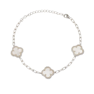 Women's bracelet - pearly clover - silver.925 - 1.5mm. Color: white | Doucet Latendresse