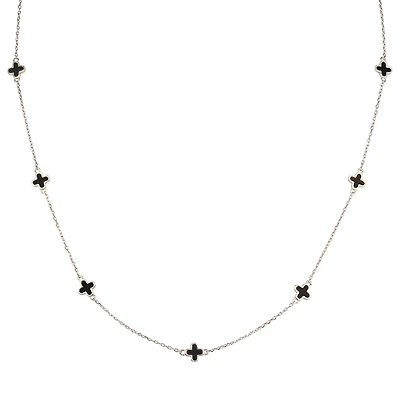 Collier Femme- trèfle onyx noir  -argent.925-rhodium. Color: argent | Doucet Latendresse