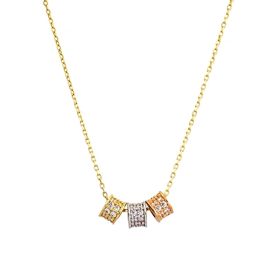 Women's tricolor ring pendant necklace - 10k gold and cubic zirconia. Color: 3 tone | Doucet Latendresse