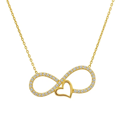 Infinity Heart Pendant Necklace for Women in 10k Gold and Cubic Zirconia. Color: yellow | Doucet Latendresse