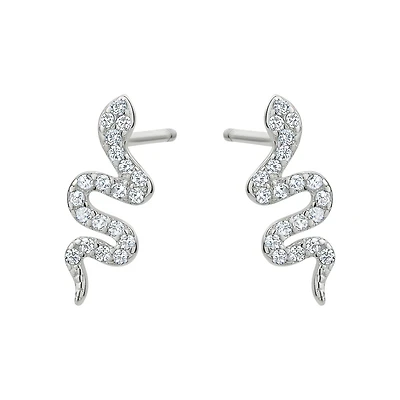 Boucles d'oreilles femme serpentin cz argent pavé .925. Color: blanc | Doucet Latendresse