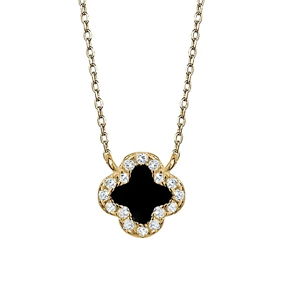 Onyx clover necklace Silver.925 yellow 18