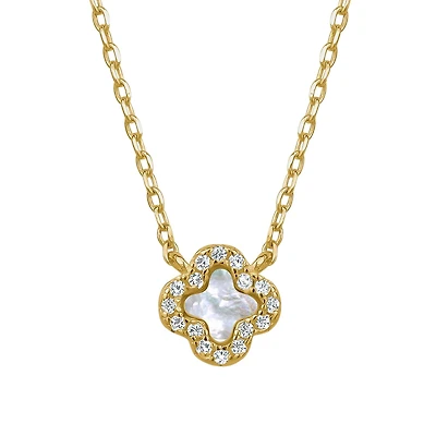 Pearly clover necklace Yellow .925 silver 18