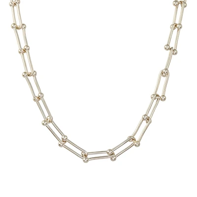 Sterling Silver Bar and Bead Link Necklace. Color: white | Doucet Latendresse