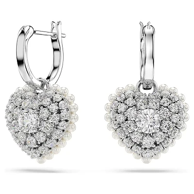 Boucles d'Oreilles Pendantes Idyllia en Métal Rhodié avec Cristaux Swarovski - 1.5 x 1.4 cm. Color: blanc | Doucet Latendresse