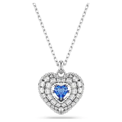 Women's heart pendant, blue, rhodium-plated metal. Color: white | Doucet Latendresse