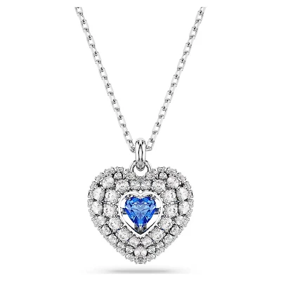 Idyllia Blue Heart Pendant in Rhodium-Plated Metal - 17