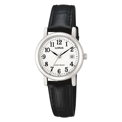 women's watch with gold-plated stainless steel case and genuine leather strap | Doucet Latendresse