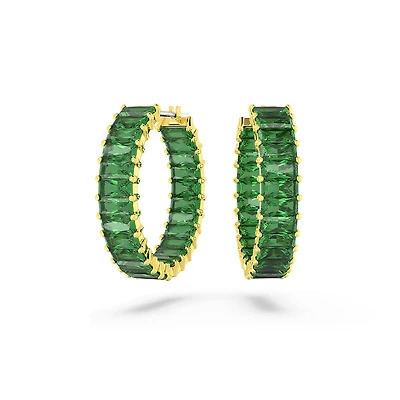 Matrix Hoop Earrings in Gold Plated Metal with Green Swarovski Crystals - 2.1 x 0.5 cm. Color: yellow | Doucet Latendresse