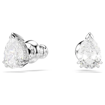 Stilla Stud Earrings in Rhodium-Plated Metal with Swarovski Crystal - 0.6 x 0.6 cm. Color: white | Doucet Latendresse