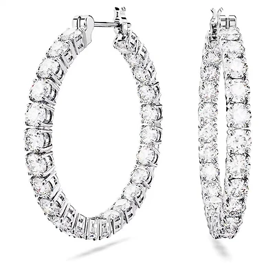 Anneaux d'Oreilles Matrix en Métal Rhodié avec Cristaux Swarovski - 3 x 2.8 cm. Color: blanc | Doucet Latendresse