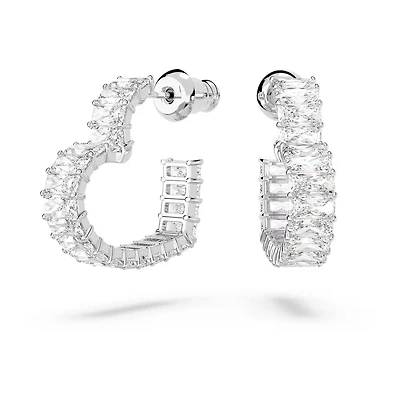 Anneaux d'Oreilles Matrix en Métal Rhodié avec Cristaux Swarovski - 1.9 x 1.8 cm. Color: blanc | Doucet Latendresse