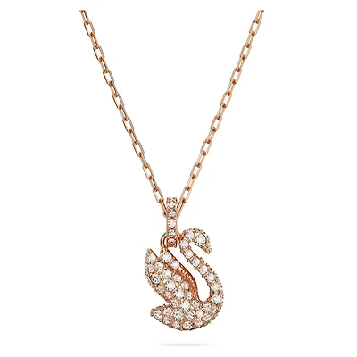 Swan Necklace in Rose Gold Plated Metal with Swarovski Crystals - 43cm. Color: pink | Doucet Latendresse