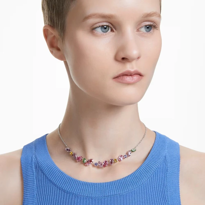 Collier Gema en Métal Rhodié avec Cristaux Swarovski - 38 - 42 cm. Color: blanc | Doucet Latendresse