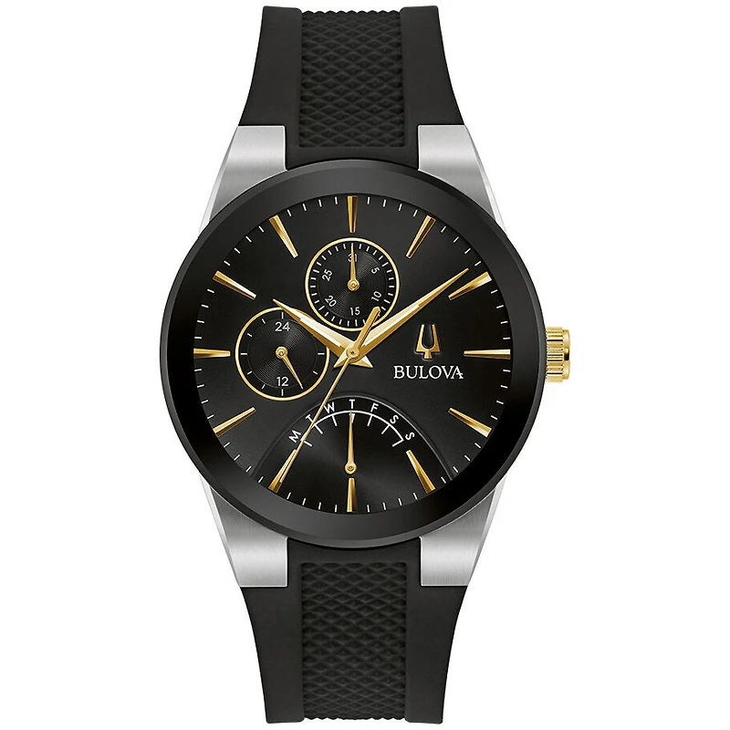 Montre pour homme avec bracelet en silicone noir et fermeture à boucle en trois parties. | Doucet Latendresse