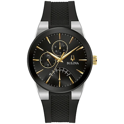 Men's Watch with black silicone strap and three-piece buckle closure. | Doucet Latendresse