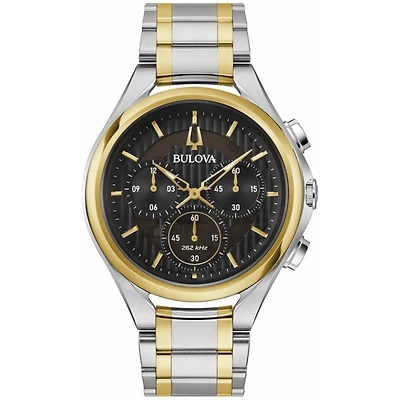 Bulova CURV 44mm Two-Tone Stainless Steel Chronograph Watch – Black Dial | Doucet Latendresse