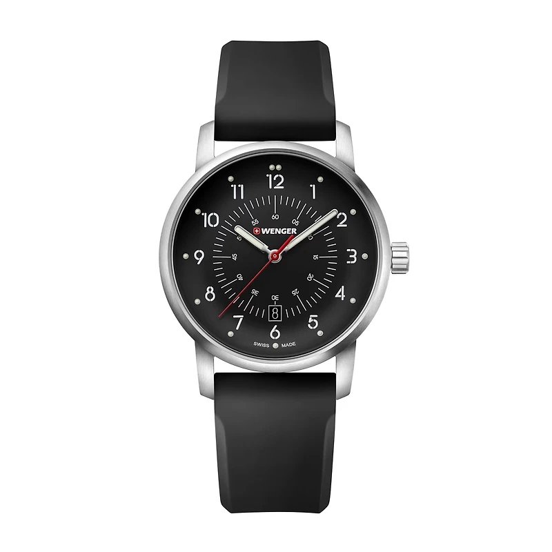 Wenger Watch Avenue Black with Silicone Bracelet and Stainless Steel Case - 42mm | Doucet Latendresse