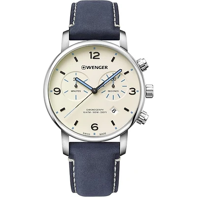 Montre Wenger Chrono Urbain Métropolitain avec Bracelet en Cuir et Boitier en Acier Inoxydable