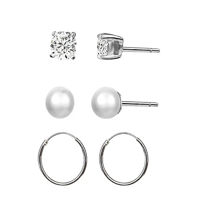 Trio earrings for women.925+cz, authentic pearl. Color: white | Doucet Latendresse