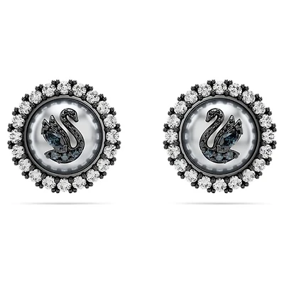 Clous d'oreilles Swarovski SwanCygne, Grises, Métal plaqué ruthénium. Color: blanc | Doucet Latendresse