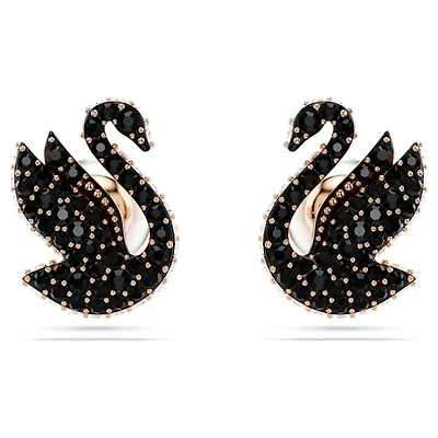Clous d'oreilles Swarovski SwanCygne, Noires, Placage de ton or rosé. Color: rose | Doucet Latendresse